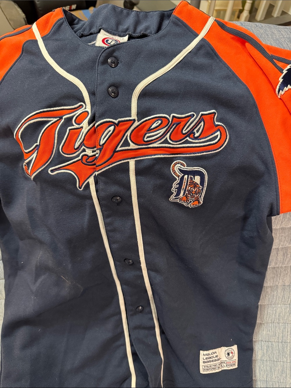 MLB Detroit Tigers Navy and Orange Button-Front Jersey